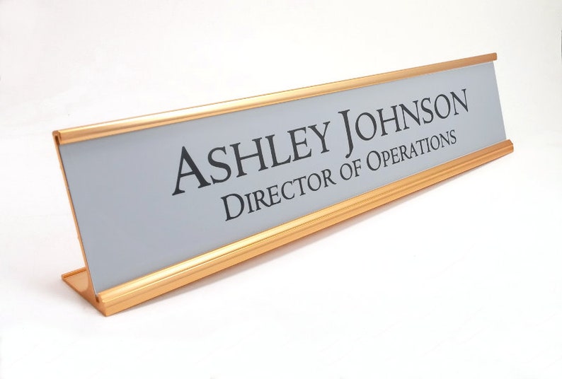 Personalized Desk Nameplate Plaque Gloss Gray With Gold Color Etsy