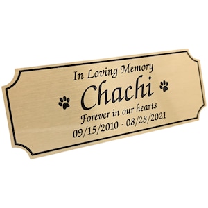 Pet memorial imprinted brushed gold aluminum 1.5&quot; x 4&quot; urn marker memory plate paw prints
