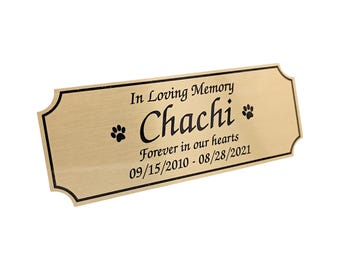 Pet memorial imprinted brushed gold aluminum 1.5" x 4" urn marker memory plate paw prints