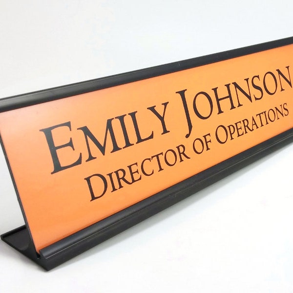 Personalized Desk Name plate nameplate plaque orange with black aluminum holder 2 x 8 inches Great for Halloween