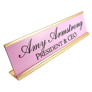 Personalized Desk Name plate nameplate plaque pink with rose gold Aluminum Holder 2 x 8 inches