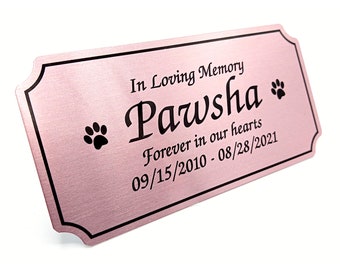 Pet memorial imprinted brushed metallic pink aluminum urn marker memory plate paw prints