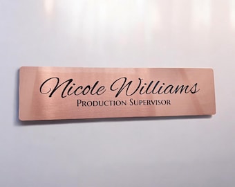 2"x8" Custom Imprinted Name Plate Brushed Metallic Rose Gold Fits Standard Wall and Desk Holders Business Professional Home Office