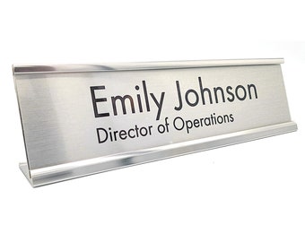 Silver desk name plate 2x8 inches modern office decor corporate gift