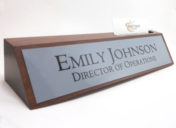 Desk Name Plate Business Card Holder Gray Nameplate Etsy