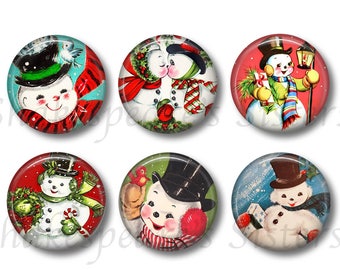 Snowman Magnets - Six Magnets - 1.5 Inch Round - Cute Winter Kitchen Decor - Snowman Gift - Holiday Magnets