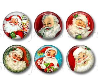 Cute Santa Claus Magnets - Six Round 1.5 Inch Magnets - Jolly Old Saint Nick - Christmas Kitchen