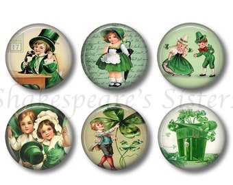 Irish St. Patrick's Day - St. Patty's Day - Shamrock Green - Refrigerator Magnets - Vintage Image Kitchen Decor