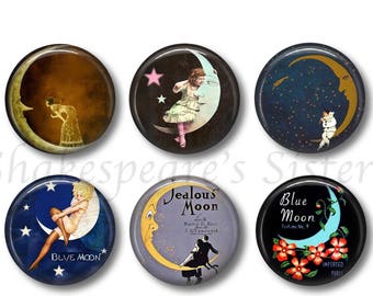 Beautiful Moon Art Magnets - Refrigerator Magnets - Set of 6 Magnets - 1.5 Inch Magnets - Artsy Kitchen