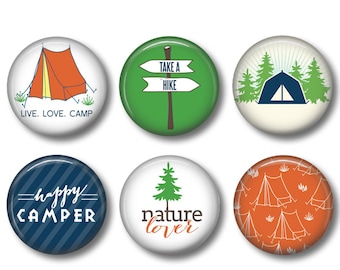 Camping Magnets - Fridge Magnets - Nature Lover - 6 Magnets - 1.5 Inch Magnets - Kitchen Magnets