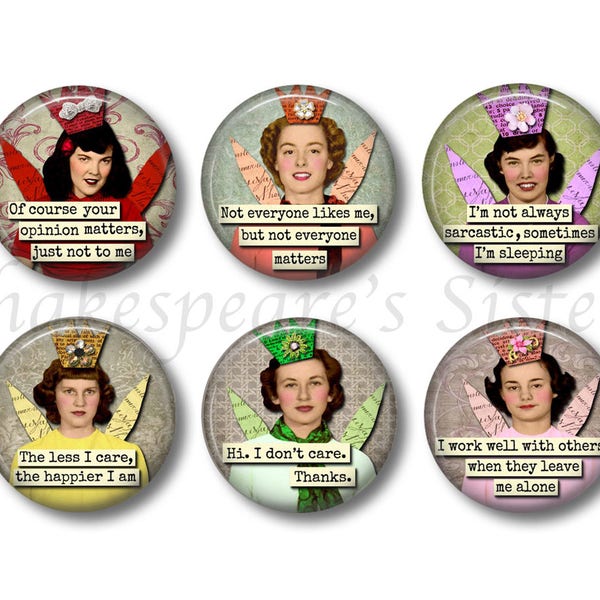 Sarcastic Humor - Fridge Magnets - Funny Magnets - 6 Magnets - 1.5 Inch Magnets - Sarcastic Angels