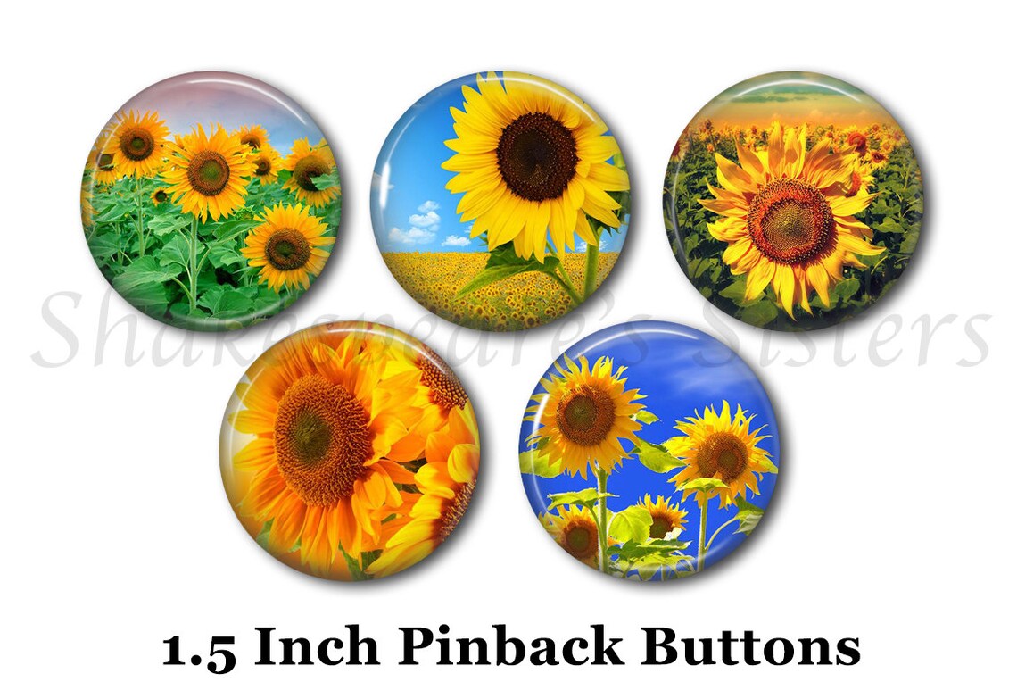 Sunflower Pins Flower Pins 5 Pinback Buttons 1.5 Etsy