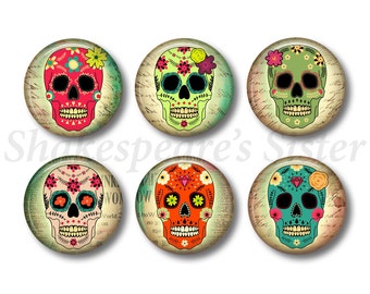 Sugar Skull - Fridge Magnets - Dead of the Dead - 6 Magnets - 1.5 Inch Magnets - Kitchen Magnets