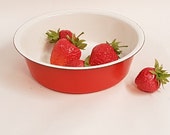 Vintage Finel Arabia orange -red Enamel Bowl 60s. Kaj Franck design. Retro kitchen ware.