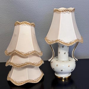 Set of 2 Vintage Mini cream golden Lampshades – Shabby Chic Silky Fabric for Sconces & Chandeliers (4 )