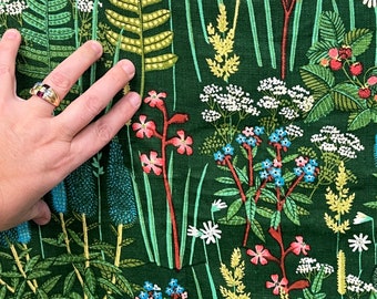 Scandinavian linen Fabric of meadow flowers and butterflies design Johan Lindström, Mid century.