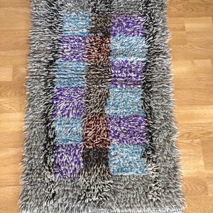 60s Geometric Rya Rug, Swedish Wool Rya, Retro home decor Mid century
