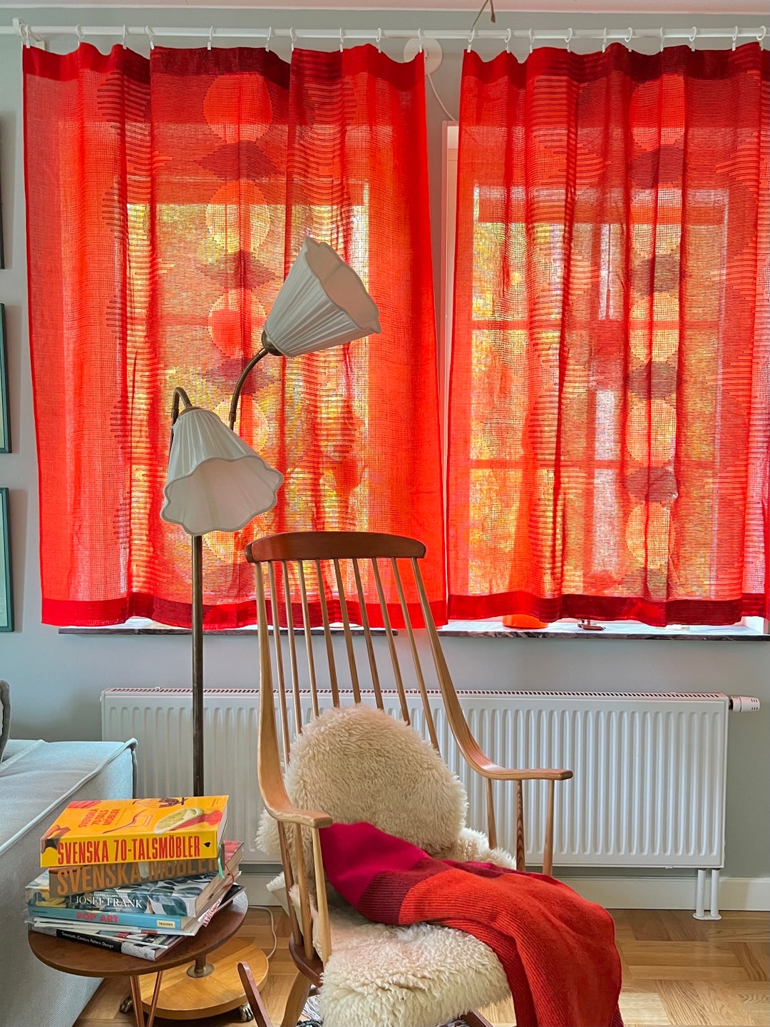 Scandinavian Curtains in Swedish Red Orange Pop Art Fabric 1970's. Etsy