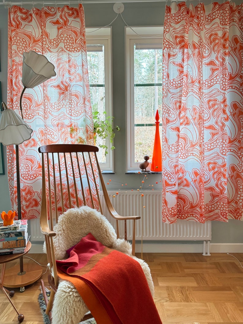 Scandinavian vintage curtains, timeless window decor from Sweden 70s. image 8