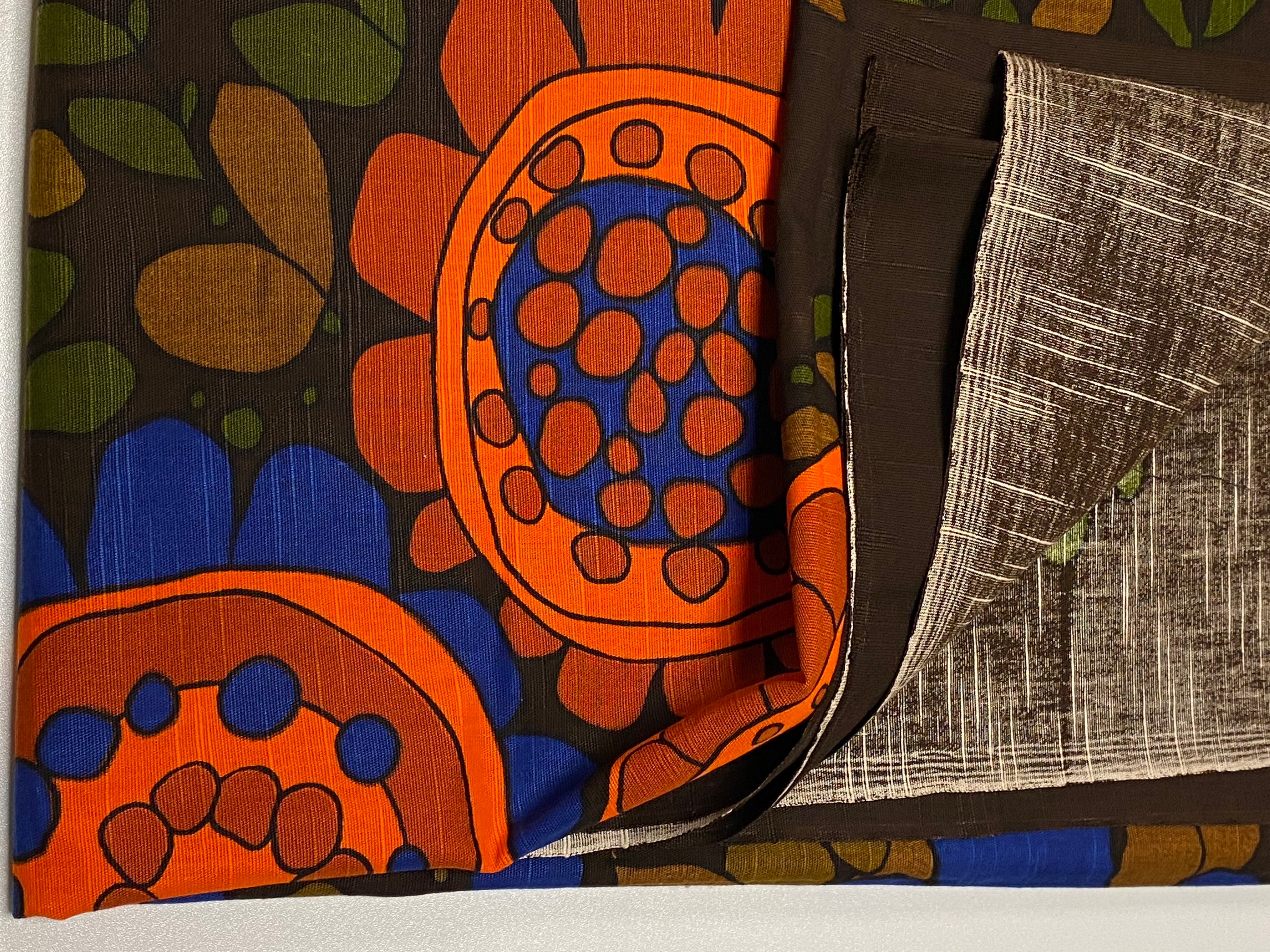 70s orange floral fabric design Saini Salonen made in | Etsy