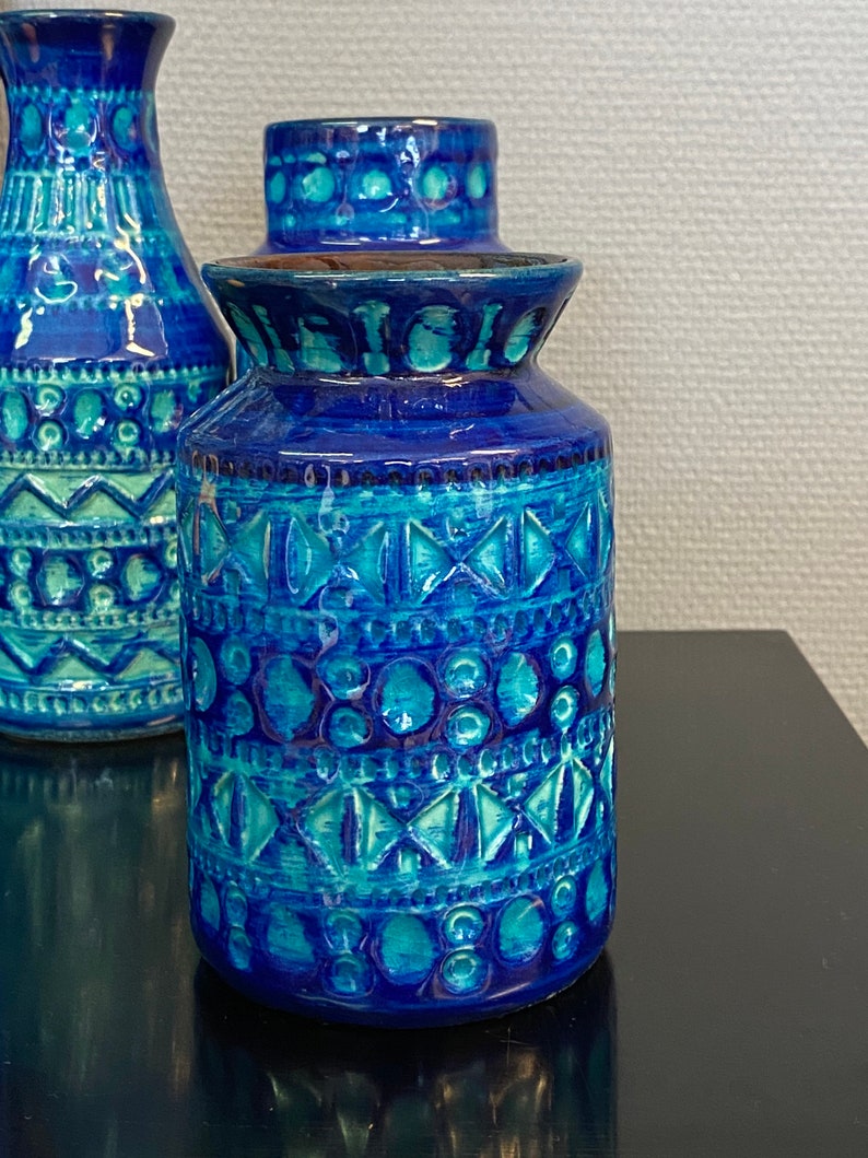 Mid Century Potery Blue Ceramic Vase Set of Three Vases Etsy