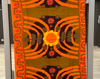 Scandinavian bold fabric Parabeli orange design Saini Salonen Borås Cotton 1970s Sweden.
