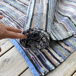 40s Swedish Antique Cotton Rag Rug, Handmade Carpet Nordic floor runner, Stairs Rug 13.66 ft.