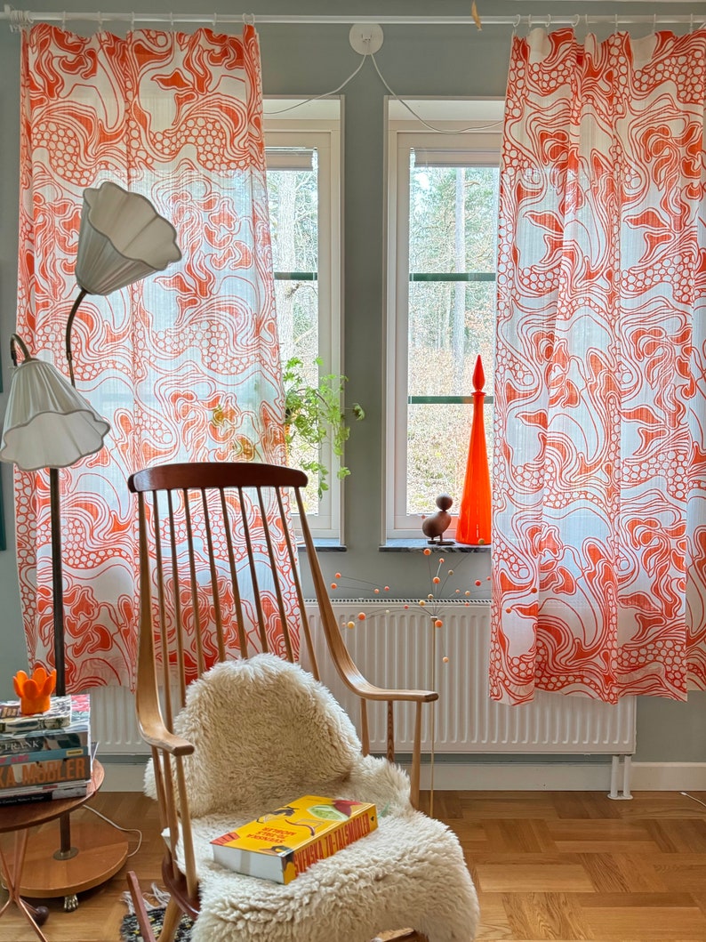 Scandinavian vintage curtains, timeless window decor from Sweden 70s. image 1