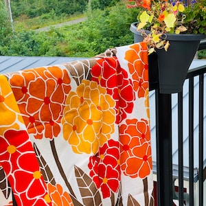 Vintage orange yellow floral Fabric,  bold retro fabric Sweden 1970s.