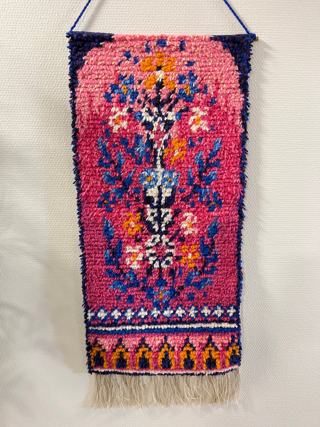 Wall Decor, Pink Orange Blue Flowers, Swedish Rya Rug 70s. - Etsy