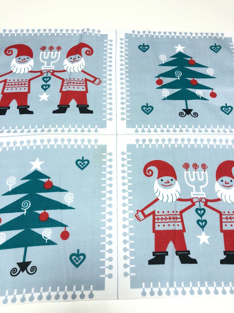 Wall textile artwork by Jerry Roupe Sweden Christmas walhanging tablecloth with Santa and ornaments.