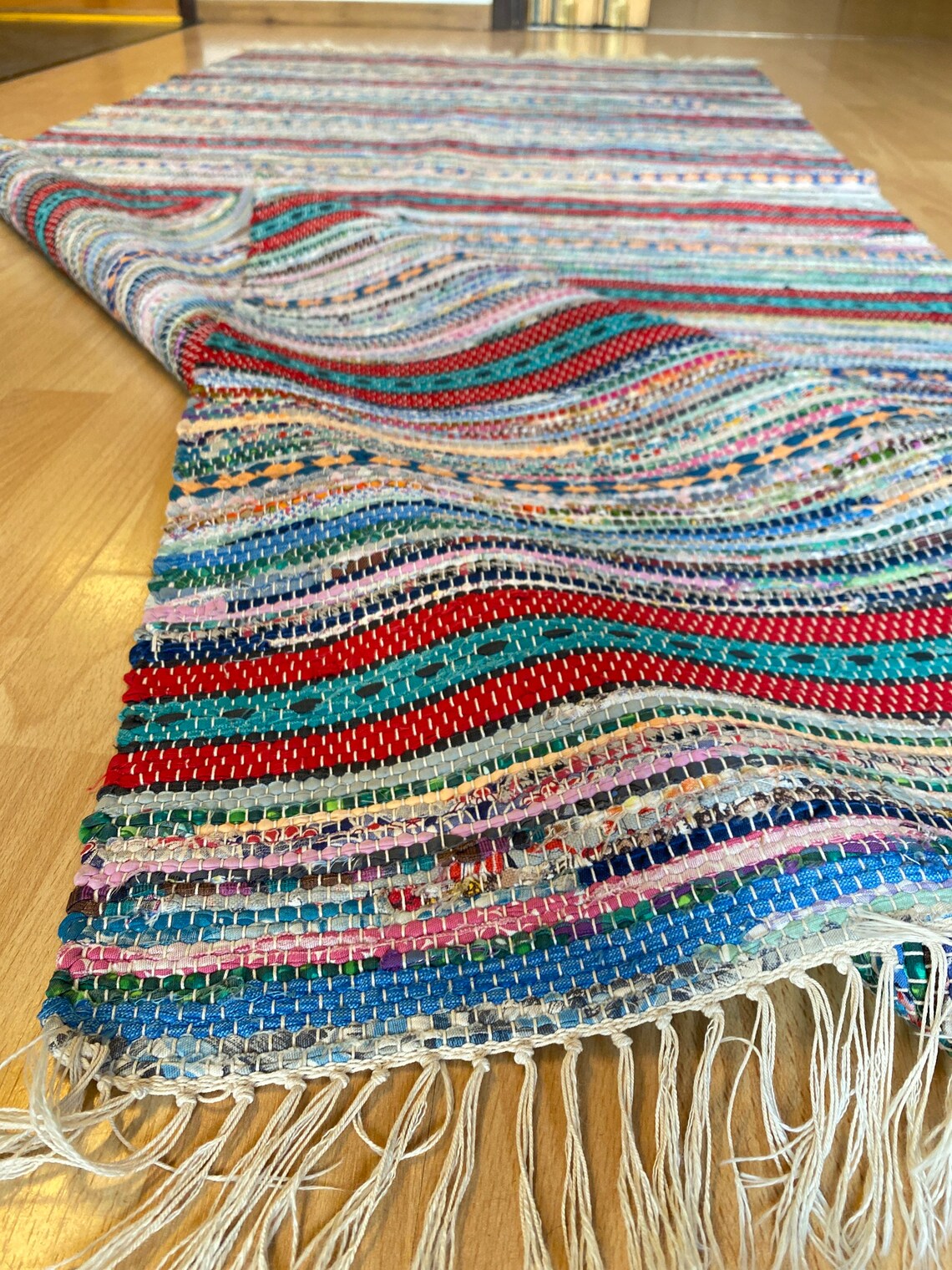 1970s Scandinavian Rag Rug Runner Multicolor Traditional Etsy