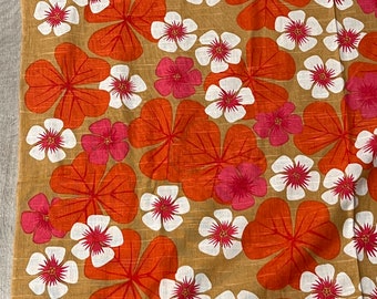 Scandinavian floral curtain panel in Swedish orange pink fabric.