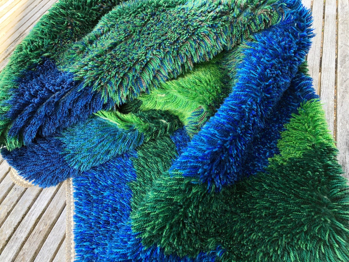 Scandinavian Rug in Blue Green Wool Carpet Handmade in Sweden Etsy