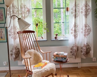 Rideaux scandinaves vintage, tissu suédois rétro avec herbes, design Maija Isola Borås, designer Marimekko