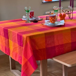 1970s Vintage Scandinavian Tablecloth with Vibrant Swirls of Fiery Orange – Authentic Retro Vibes!