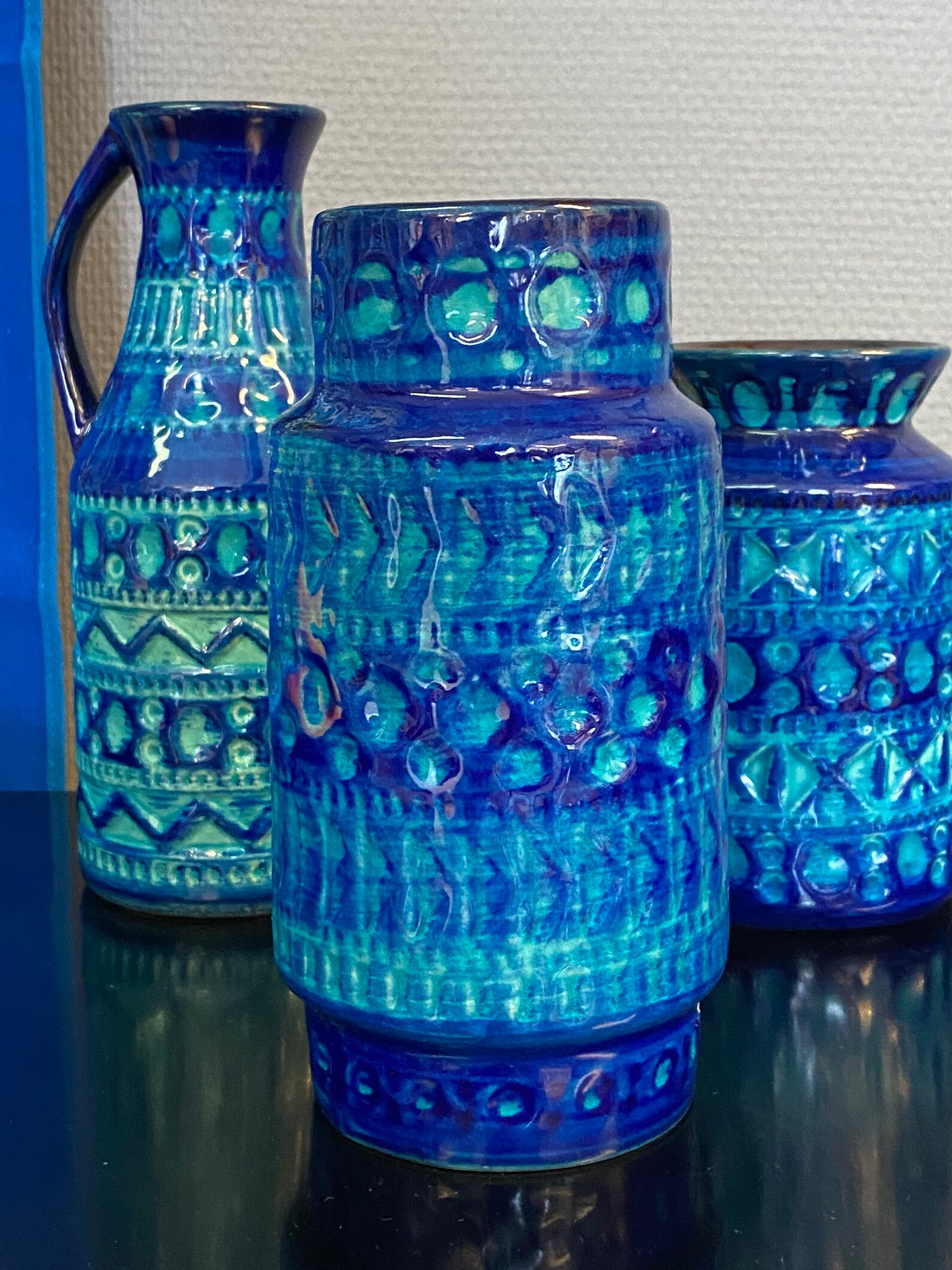 Mid Century Potery Blue Ceramic Vase Set of Three Vases Etsy