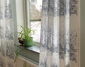 2 Scandinavian curtains in sheer botanical fabric, design Birgitta Dahlstrom Sweden 60s (available 6)