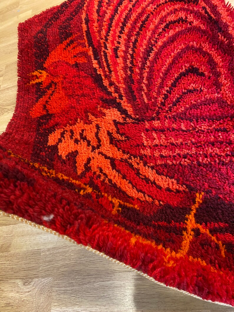 Danish Modern Rya Rug Rooster Ege Rya From the 1970s. Etsy
