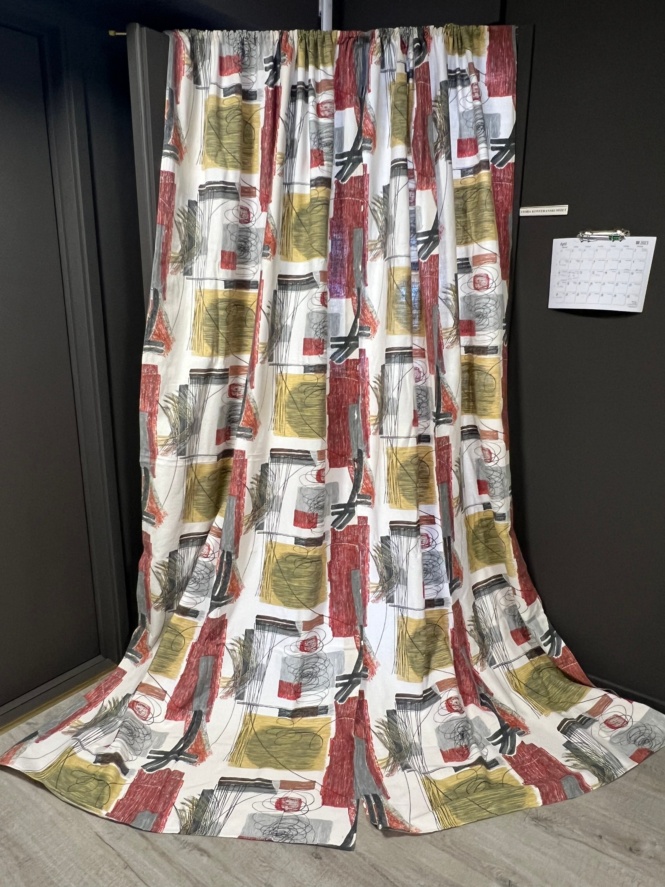 Vintage Mid Century Barkcloth Curtain Panel: Atomic Geometric Print - Etsy, image size:2250x3000