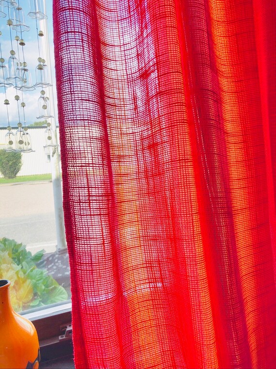 Retro Curtains In Red Orange Geometric Pattern Etsy