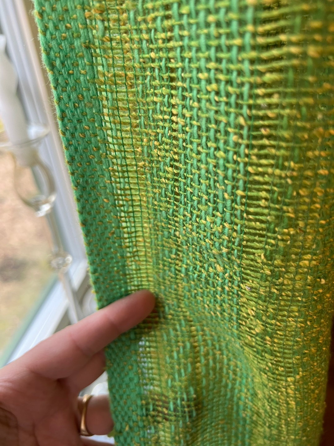 Vintage Green Curtain Panel, Textured Geometric Fabric, Sheer Curtains