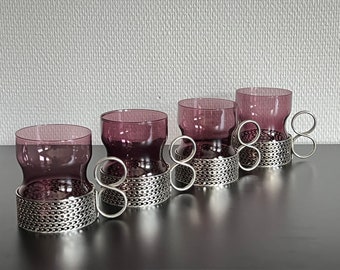 Tsaikka Iittala glass Timo Sarpaneva, purple tea glass, Finnish vintage mid century, Set of 2.