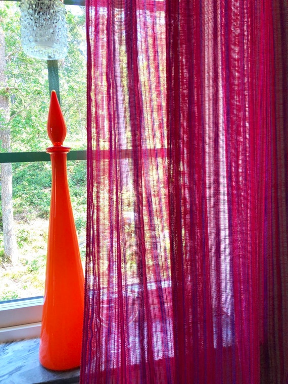 Vintage Curtains In Pink Orange Geometric Pattern Retro Net Etsy