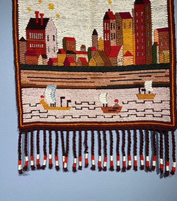 Modern Wall Hanging Wool Weaving Tapestry Braided Fringes Boat House. Etsy Canada
