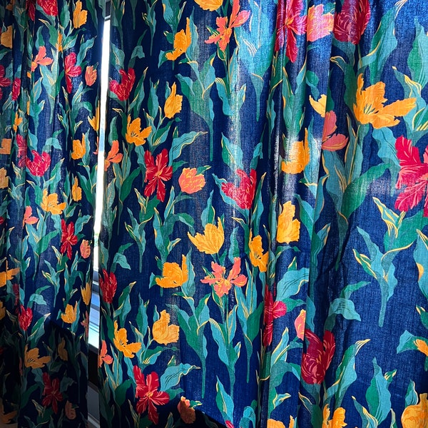 2 Vintage Swedish Curtains in tulips fabrics Tulipo by Ingela Backman Strömma.