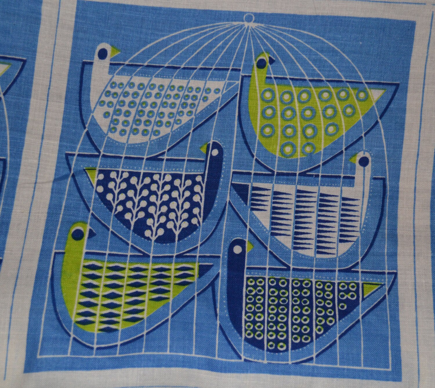 Swedish vintage linen fabric bird design maud fredin etsy