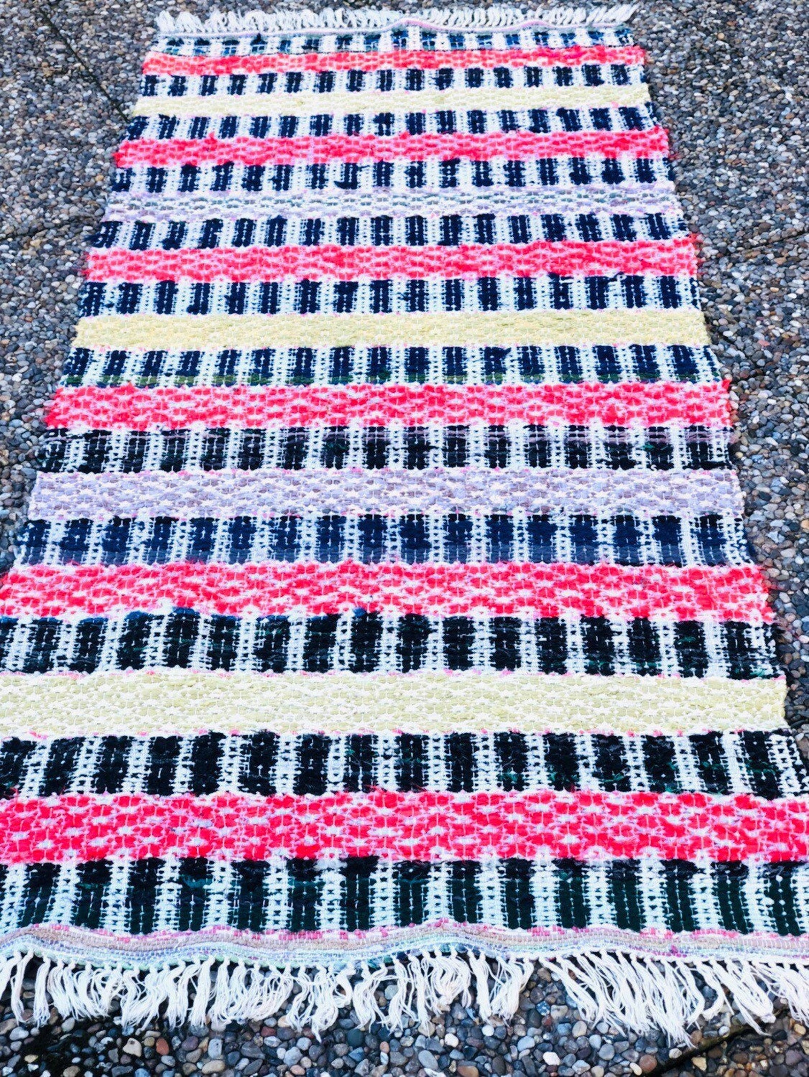 Vintage Scandinavian Rag Rug Runner in Bright Colored Cotton Etsy
