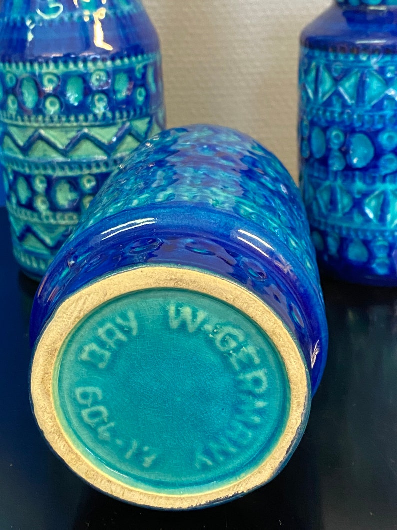 Mid Century Potery Blue Ceramic Vase Set of Three Vases Etsy