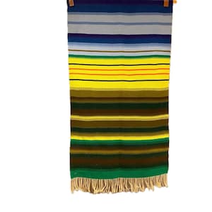Woven Finnish Textile Art, Wall hanging, Green Yellow weaving made in 1970s.
